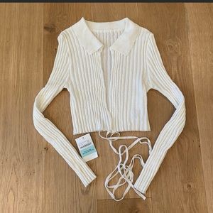 Storets Irene Wrap Tie Boucle Cardigan in Ivory Size S/M